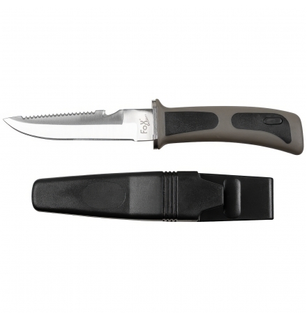 Tauchermesser, schwarz, mit Gummigriff und Scheide – FoxOutdoor