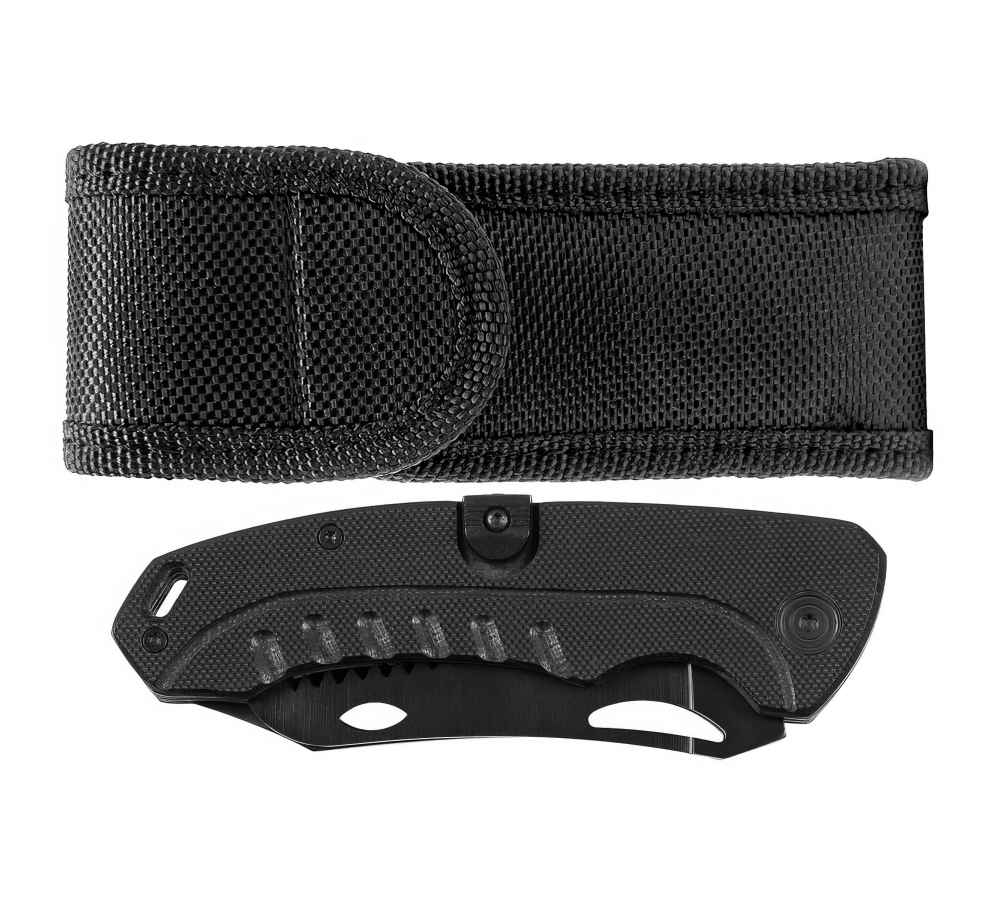 Klappmesser "DuoTool", G10-Griff, Glattschliff & Säge, schwarz – FoxOutdoor