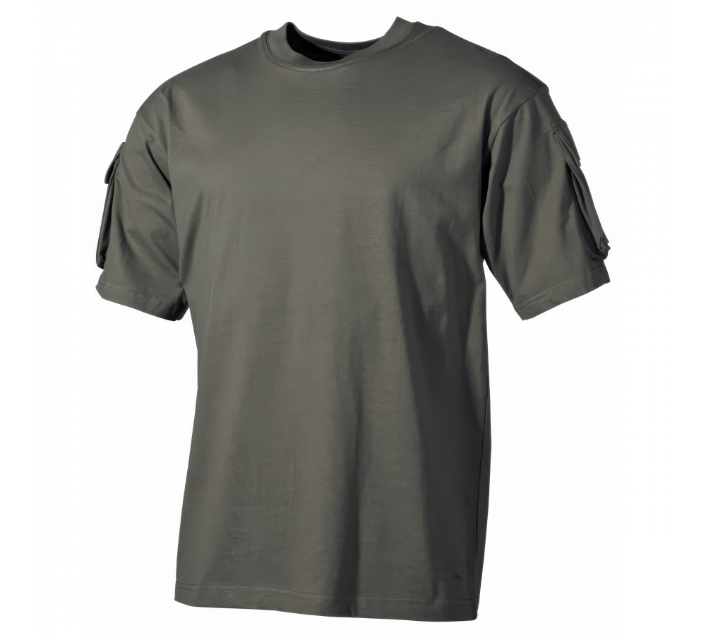 US T-Shirt halbarm oliv mit Ärmeltaschen