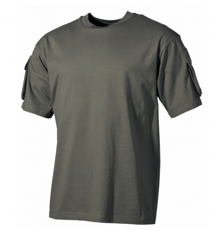 US T-Shirt halbarm oliv mit Ärmeltaschen