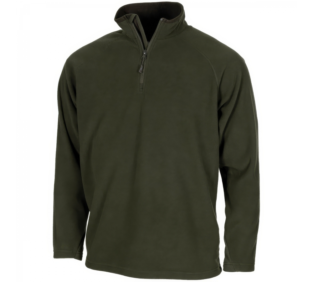 Chemise Troyer en micro-polaire à manches longues vert OD 200g/m²