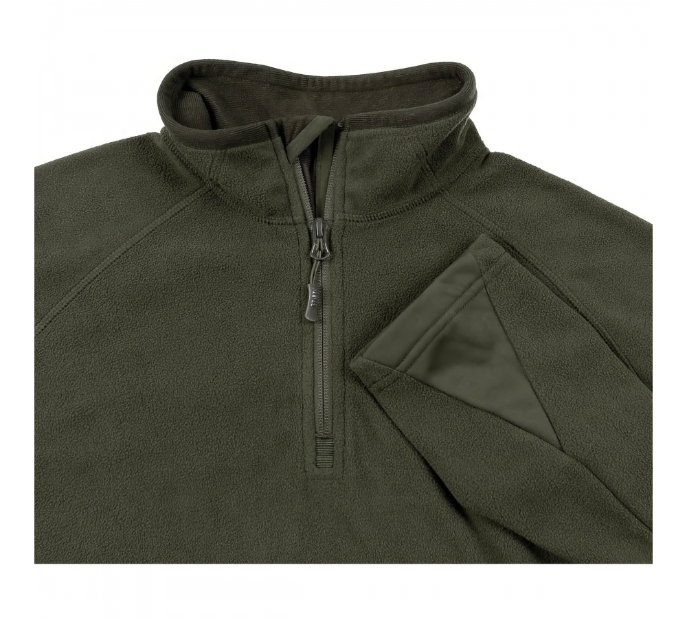 Chemise Troyer en micro-polaire à manches longues vert OD 200g/m²
