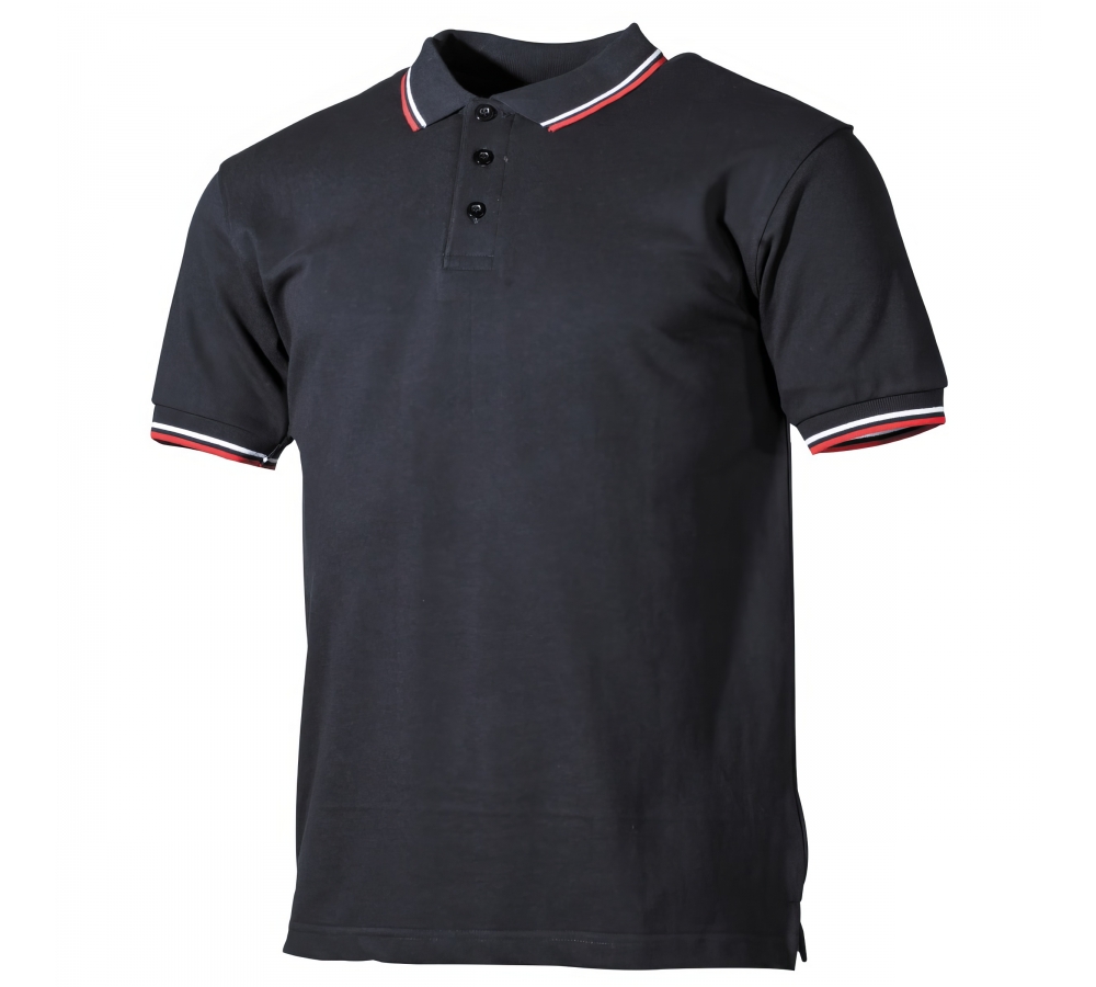 Polo noir à rayures rouges-blanches avec patte de boutonnage