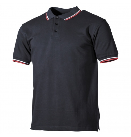 Polo noir à rayures rouges-blanches avec patte de boutonnage