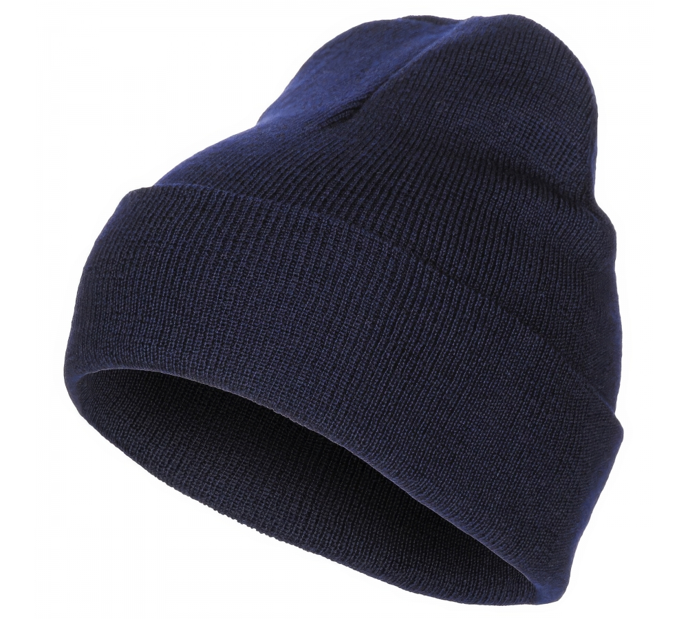 Rollmütze 100 % Wolle fein gestrickt blau