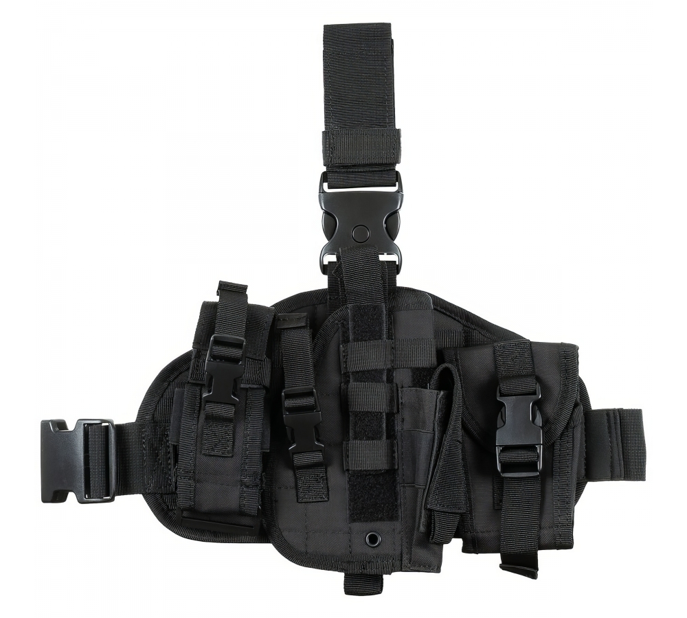Leg Holster "MOLLE" right black with pouches
