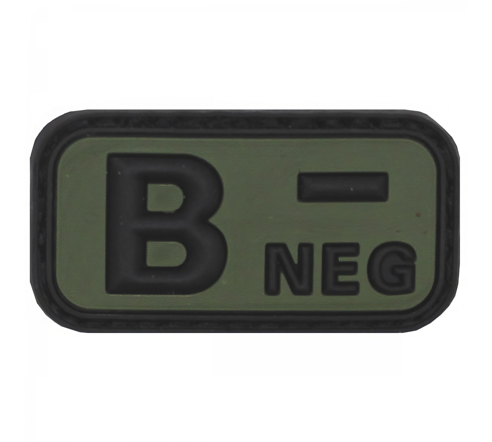 Klettabzeichen schwarz-oliv Blutgruppe "B NEG" 3D