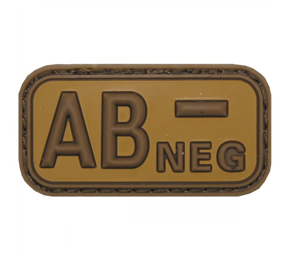 Klettabzeichen braun-khaki Blutgruppe "AB NEG" 3D