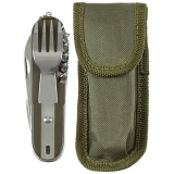 Taschenmesser oliv – Multitool mit Gabel, Löffel, Etui, MFH