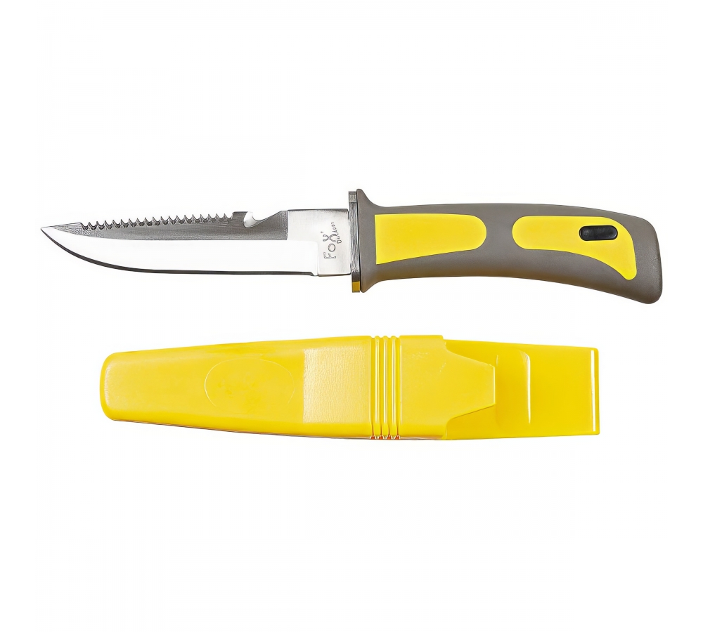 Tauchermesser gelb-schwarz mit Gummigriff und Scheide – FoxOutdoor
