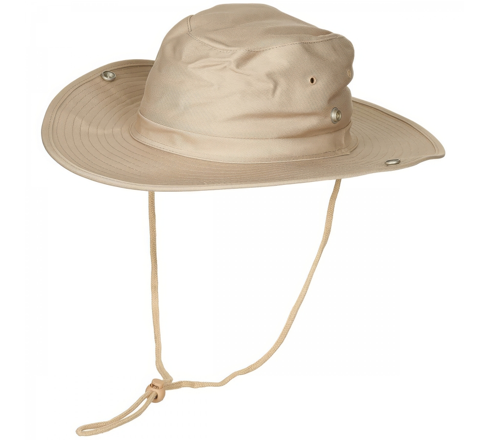 MFH Buschhut Safarihut Rangerhut khaki mit Kinnband und hochstellbarer Krempe