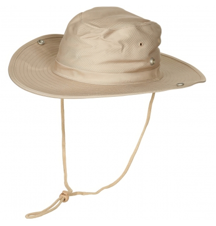 MFH Buschhut Safarihut Rangerhut khaki mit Kinnband und hochstellbarer Krempe