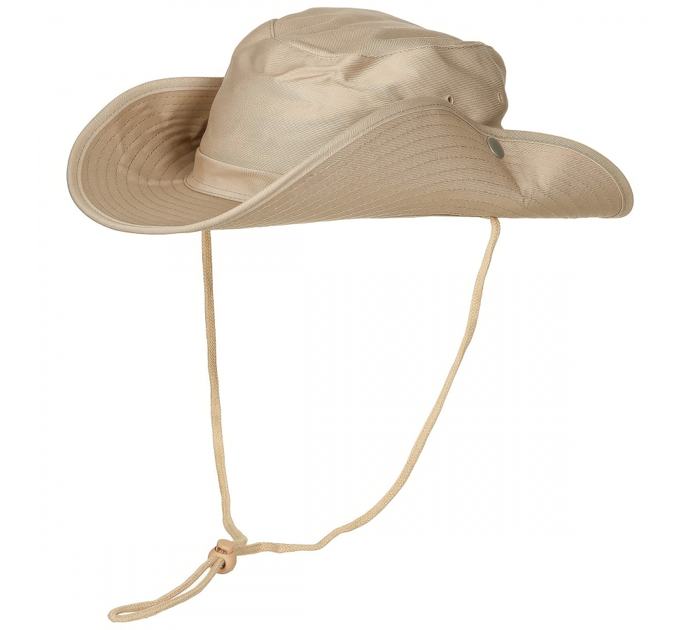 MFH Buschhut Safarihut Rangerhut khaki mit Kinnband und hochstellbarer Krempe