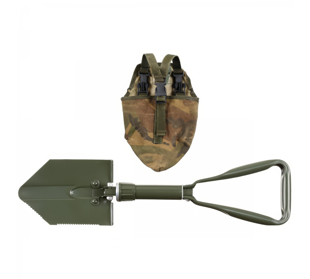 BW Folding Spade 3-part OD green with used pouch