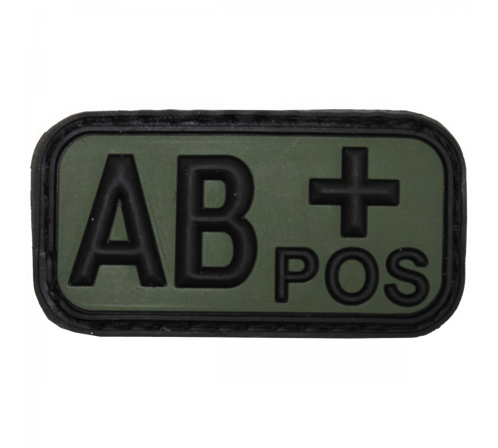 Klettabzeichen schwarz-oliv Blutgruppe "AB POS" 3D