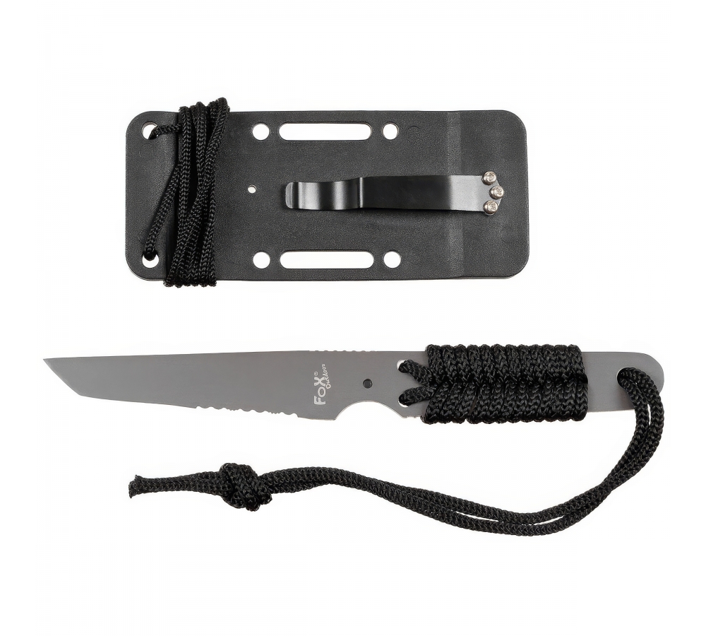 Messer „Action I“, schwarz, Griff umwickelt, Kunststoffscheide – FoxOutdoor