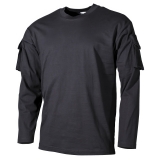 Chemise noire à manches longues avec poches sur les manches
