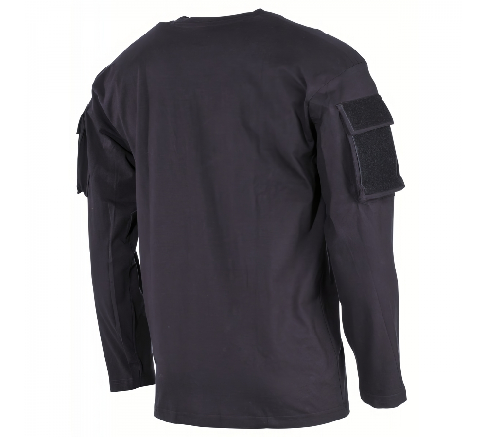 Chemise noire à manches longues avec poches sur les manches
