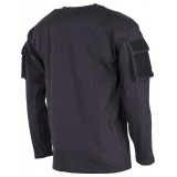 Chemise noire à manches longues avec poches sur les manches