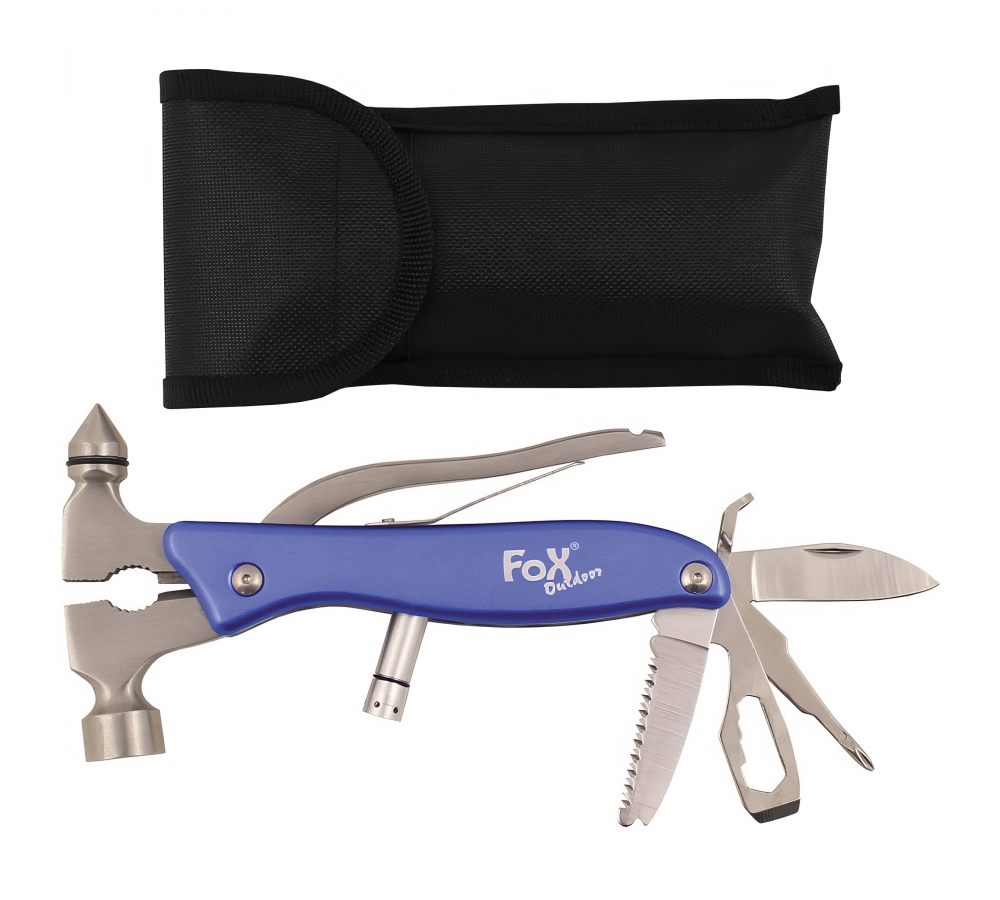 Multifunktionales Werkzeugset "Worker", 11-teilig – mit LED, Zange, Hammer & Etui (blau)