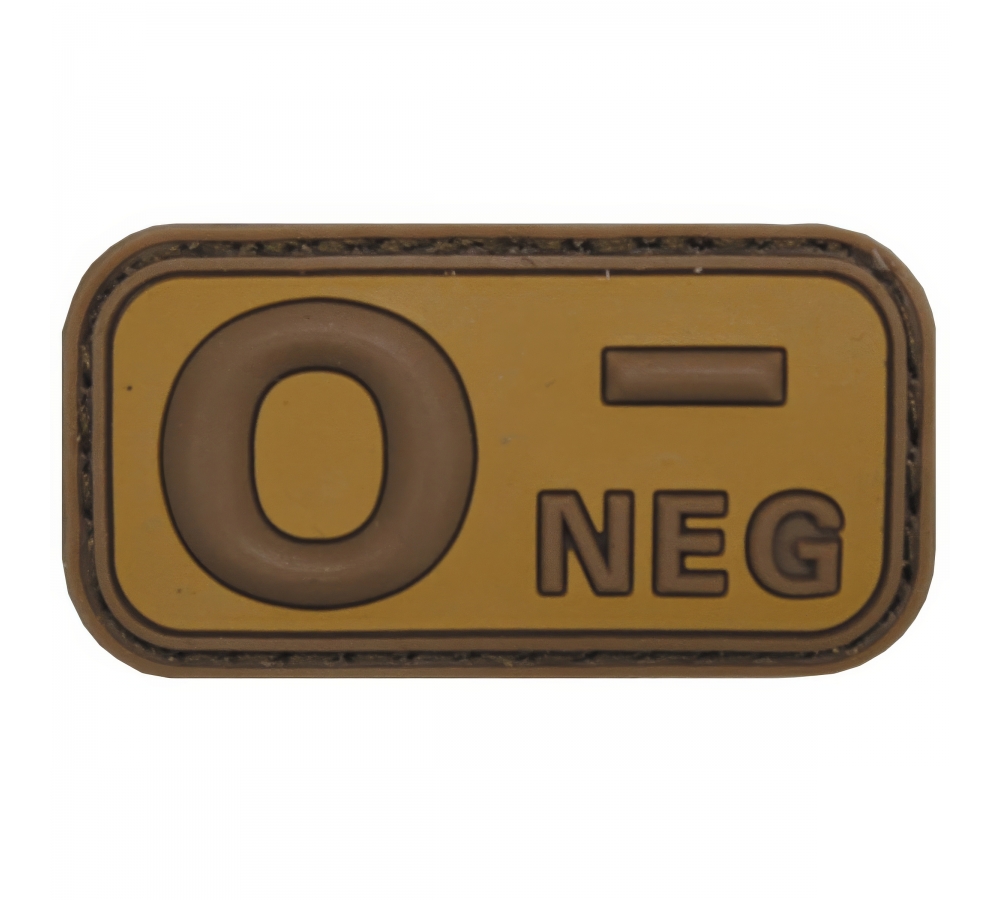 Klettabzeichen braun-khaki Blutgruppe "O NEG" 3D