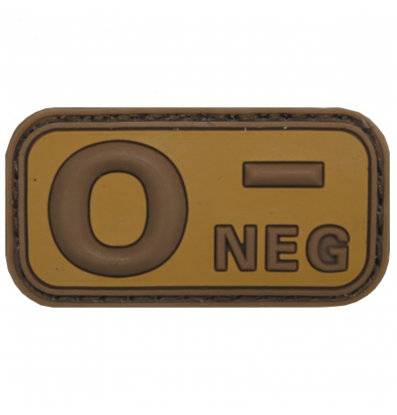 Klettabzeichen braun-khaki Blutgruppe "O NEG" 3D