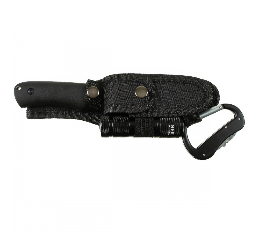 Messerset schwarz mit Klappmesser, LED-Lampe, Karabiner & Scheide – MFH