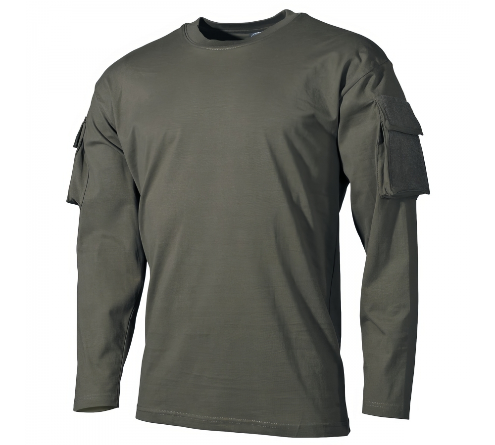 Maglia US a maniche lunghe, oliva, con tasche sulle maniche, MFH