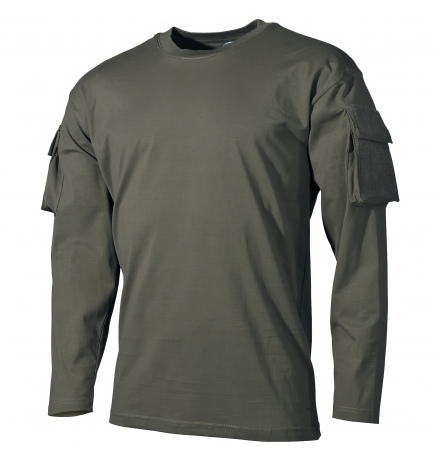 Maglia US a maniche lunghe, oliva, con tasche sulle maniche, MFH
