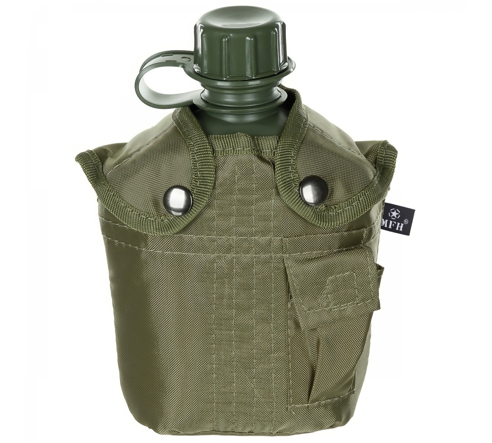 US Plastikfeldflasche, 1 l, Hülle, oliv, BPA-frei