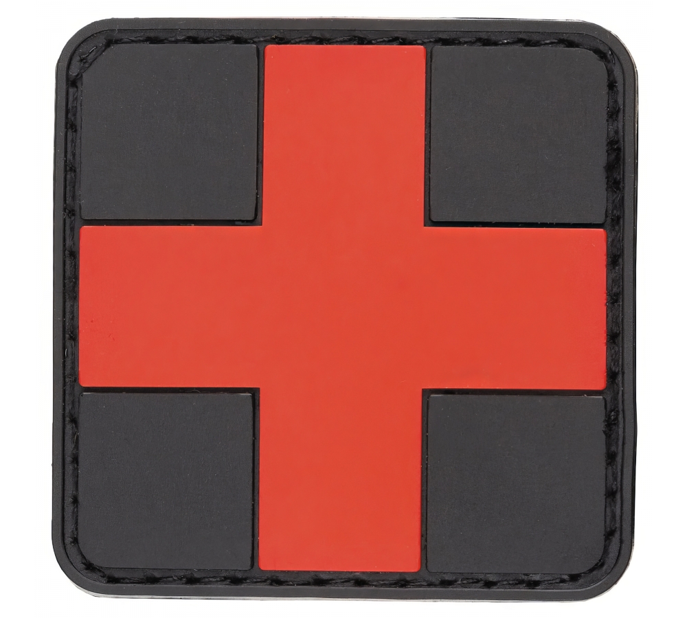 Klettabzeichen "FIRST AID" schwarz-rot 3D ca. 5 x 5 cm