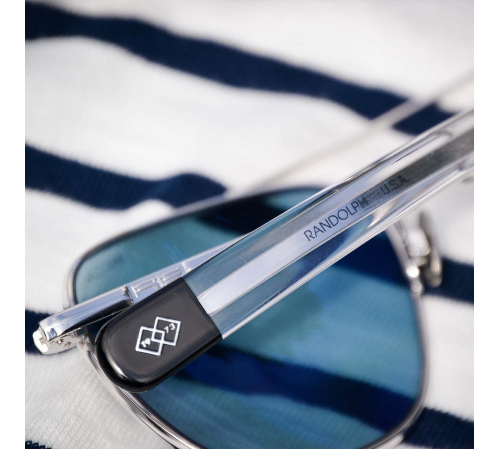Brille "Aviator", 23k Weißgold, Blue Hydro Glas, Randolph (Polarization)