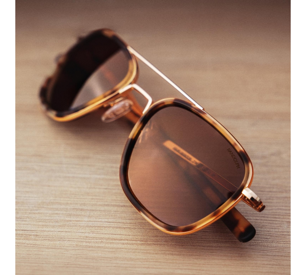 Randolph Aviator Fusion - 23k Gold | Dark Caramel Tortoise Inlay | Cape Sand (Polarized)