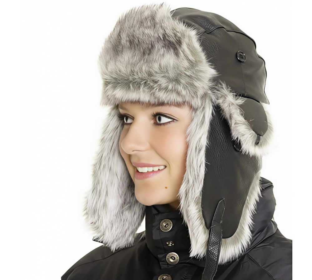 Kožená čepice s kožešinou, černá, Fostex Garments