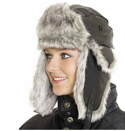 Kožená čepice s kožešinou, černá, Fostex Garments