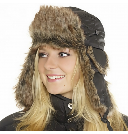 Zimní čepice s klapkami, nylon, umělá kožešina, černá, Fostex Garments
