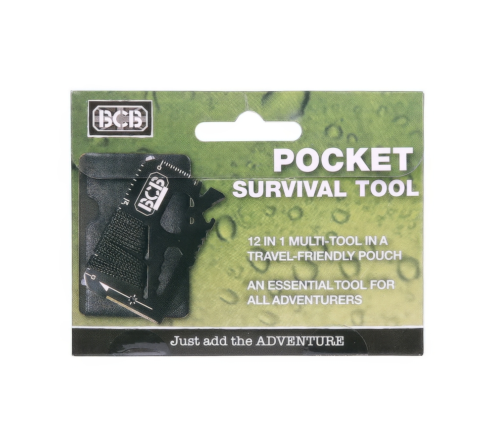 Multitool "Pocket Survival Tool", Edelstahl, Lederetui, schwarz, BCB
