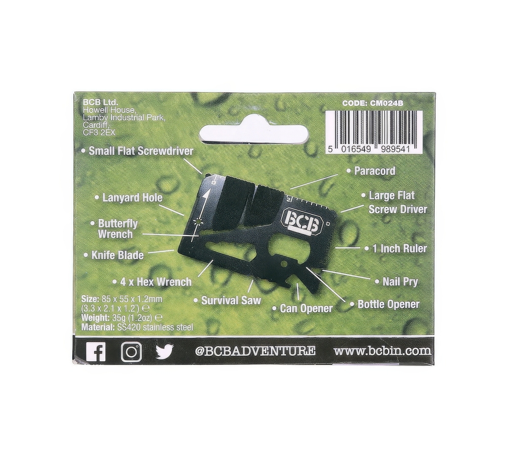 Multitool "Pocket Survival Tool", Edelstahl, Lederetui, schwarz, BCB