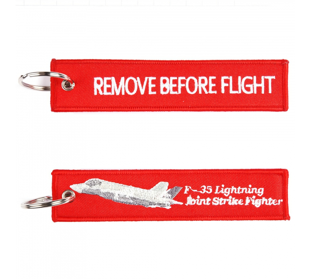 Llavero "F‑35 Lightning", Remove Before Flight, rojo, Fostex