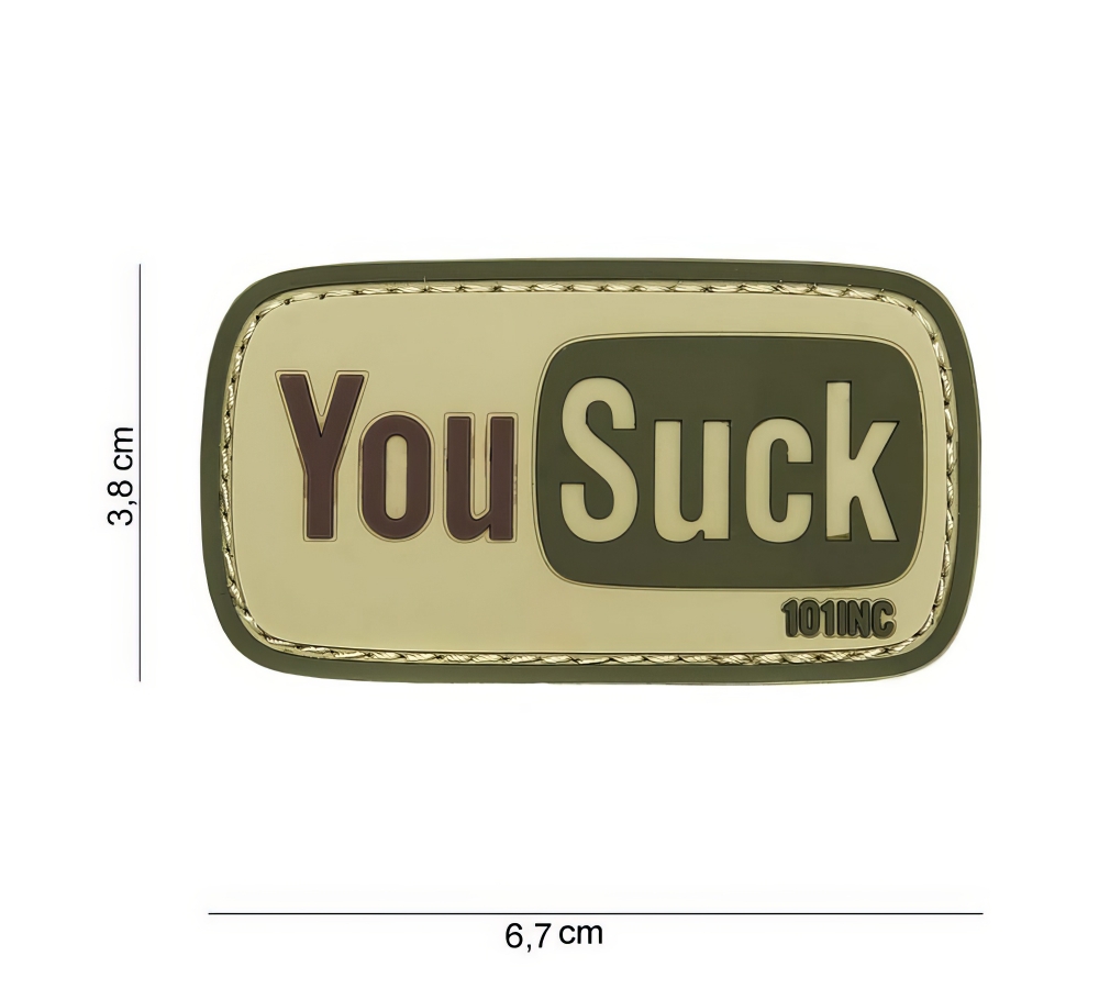 Patch "You Suck", 3D PVC, oliv-beige, 101 INC