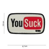 Emblem "You Suck", 3D PVC Patch, grau/schwarz/rot, 101 INC