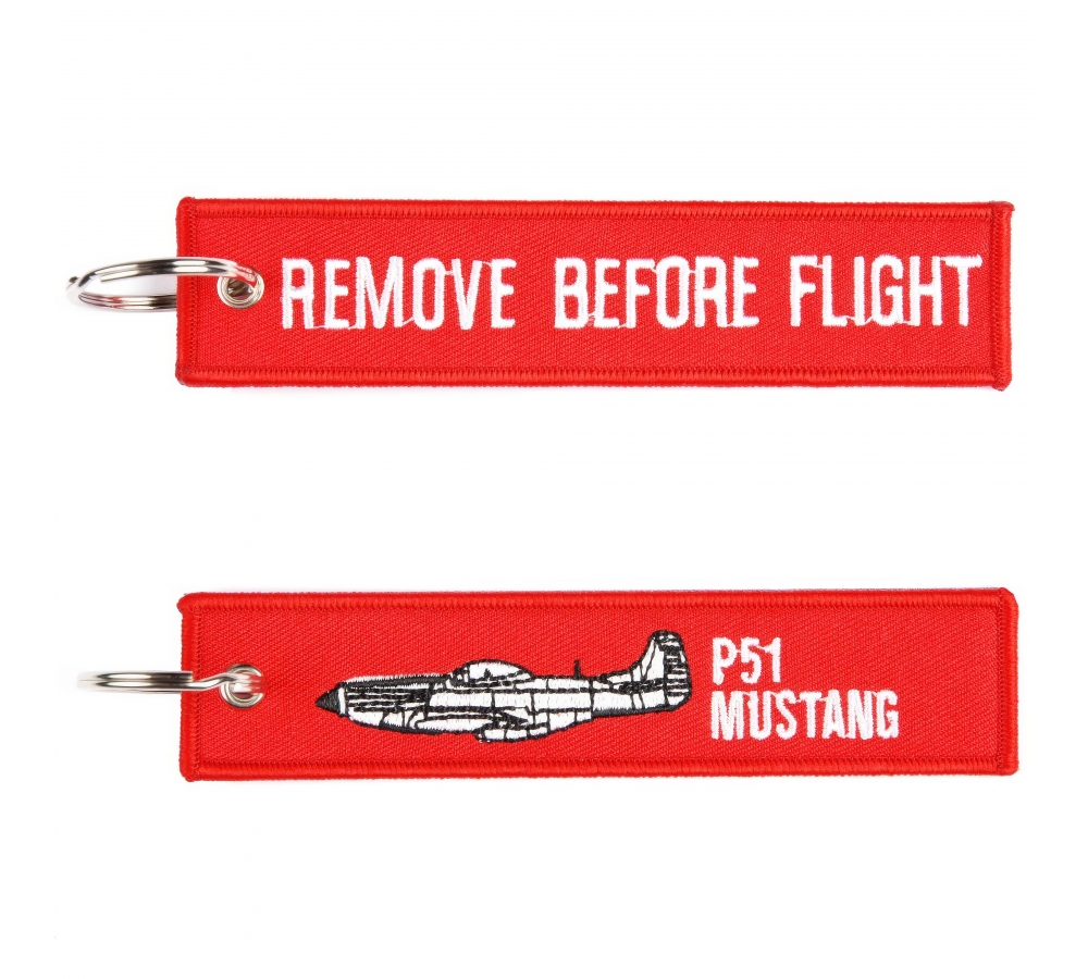 Llavero "P‑51 Mustang", Remove Before Flight, rojo, Fostex