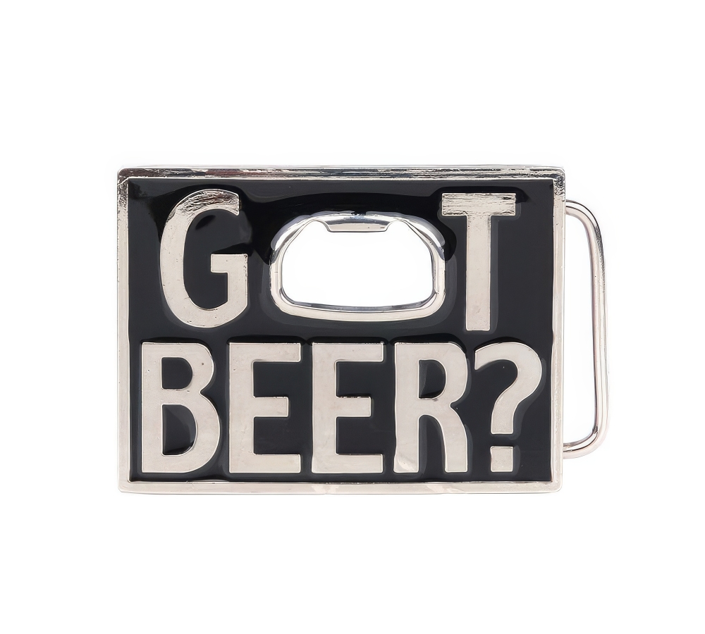 Fibbia "Got Beer", metallo con apribottiglie, 6 × 8 cm, argento/nero, VanOs